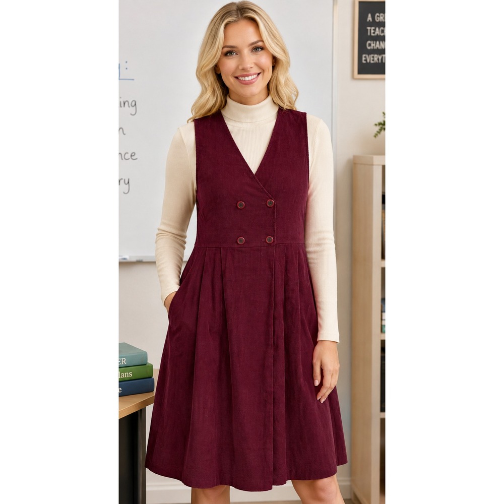Hunt Club Burgundy Corduroy Jumper Dress Teacher Classic USA Quality Size 14P